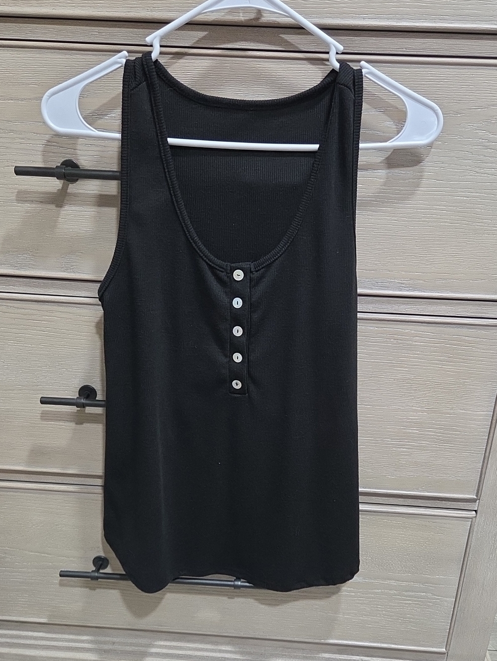 Classic Black Ribbed Henley Tank Top